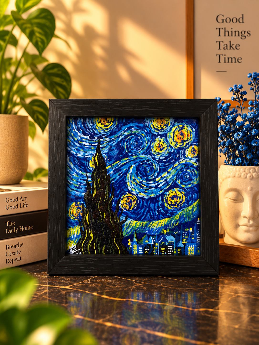 The Starlit Village — Oil on canvas by Pranjal